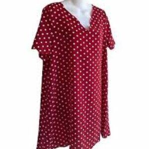 Emery Rose Size 2XL Red with White Polka Dots V-Neck Shift Dress